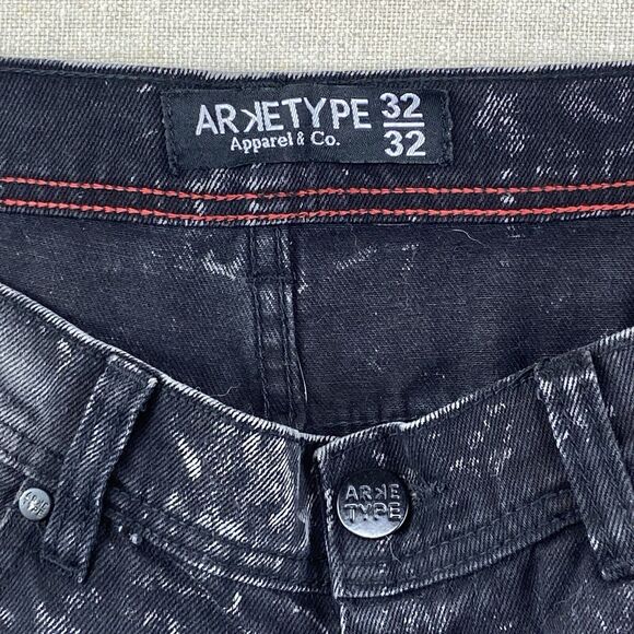 Men’s Size 32x32 Arketype Black Distressed Straight Leg Jeans Green Red Stripe - Picture 4 of 7